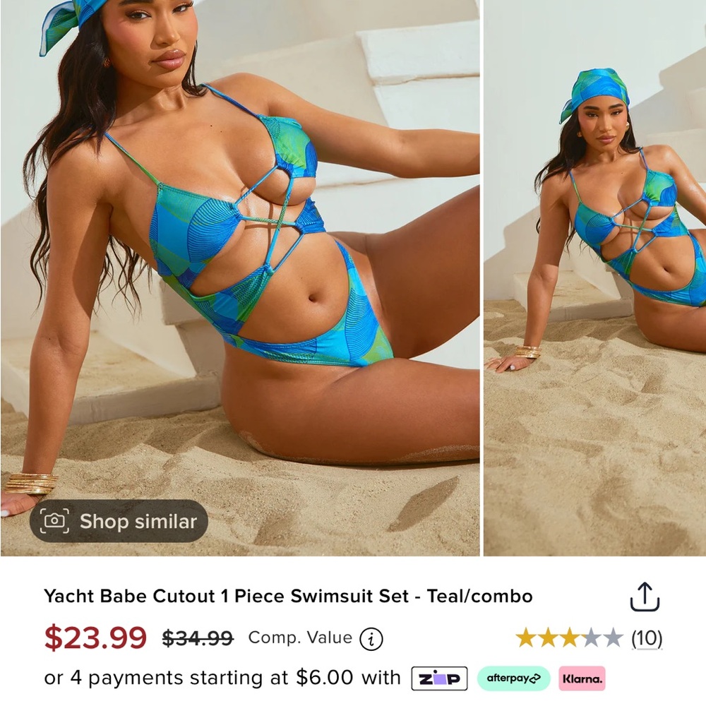 Yacht Babe Teal Cutout Swimsuit Set